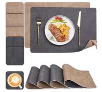 Set de Table et Dessous de Verre Myir JUN, Sets de Table Lavable Double Face Bicolore en Cuir, Set Table Antidérapants Faciles à Nettoyer, Sets de Table Lot de 6