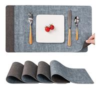 Set de Table et Dessous de Verre Myir JUN, Sets de Table Lavable Double Face Bicolore en Cuir, Set Table Antidérapants Faciles à Nettoyer, Set de Table Lot de 4