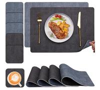 Set de Table et Dessous de Verre Myir JUN, Sets de Table Lavable Double Face Bicolore en Cuir, Set Table Antidérapants Faciles à Nettoyer, Set de Table Lot de 6