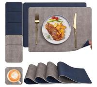 Set de Table et Dessous de Verre Myir JUN, Sets de Table Lavable Double Face Bicolore en Cuir, Set Table Antidérapants Faciles à Nettoyer, Set de Table Lot de 6