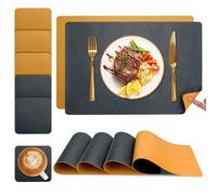 Set de Table et Dessous de Verre YIHELU, Sets de Table Lot de 6 Lavable Double Face Bicolore en Cuir, Set Table Antidérapants Faciles à Nettoyer (Bleu/Jaune, Lot de 6)