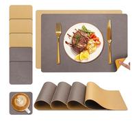 Set de Table et Dessous de Verre YIHELU, Sets de Table Lot de 6 Lavable Double Face Bicolore en Cuir, Set Table Antidérapants Faciles à Nettoyer (Marron Chocolat/Gingembre, Lot de 6)