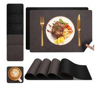 Set de Table et Dessous de Verre YIHELU, Sets de Table Lot de 6 Lavable Double Face Bicolore en Cuir, Set Table Antidérapants Faciles à Nettoyer (Marron café/Noir, Lot de 6)