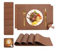 Set de Table et Dessous de Verre YIHELU, Sets de Table Lot de 6 Lavable Double Face Bicolore en Cuir, Set Table Antidérapants Faciles à Nettoyer (Kaki/Khaki, Lot de 6)