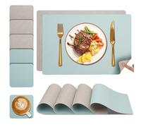 Set de Table et Dessous de Verre YIHELU, Sets de Table Lot de 6 Lavable Double Face Bicolore en Cuir, Set Table Antidérapants Faciles à Nettoyer (Gris Clair/Bleu Ciel, Lot de 6)