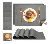 Set de Table et Dessous de Verre YIHELU, Sets de Table Lot de 6 Lavable Double Face Bicolore en Cuir, Set Table Antidérapants Faciles à Nettoyer (Gris Clair/Gris foncé, Lot de 6)