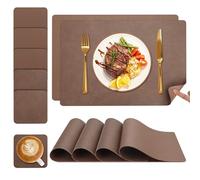 Set de Table et Dessous de Verre YIHELU, Sets de Table Lot de 6 Lavable Double Face Bicolore en Cuir, Set Table Antidérapants Faciles à Nettoyer (Marron foncé, Lot de 6)