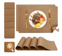 Set de Table et Dessous de Verre YIHELU, Sets de Table Lot de 6 Lavable Double Face Bicolore en Cuir, Set Table Antidérapants Faciles à Nettoyer (Brun/Marron, Lot de 6)