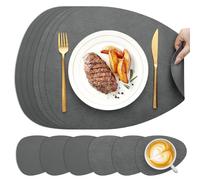 Set de Table et Dessous de Verre YIHELU, Sets de Table Ovale Lot de 6 Lavable Double Face Bicolore en Cuir, Set Table Antidérapants Faciles à Nettoyer (Gris Clair/Gris foncé, Ovale Lot de 6)