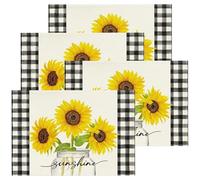 Set de Table été, 4 Sets de Table, 30 x 45 cm Set de Table Lavable, Dessous de Table, Set de Table Tissus Fleurs, Décoration de Table de Cuisine D'été, Décoration de Fête de Vacances (A)