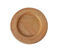 Set de Table GrassWoven, 2 Pack 13 inches Rattan Placemat Round Bread Snack Tray Dining Table Decor