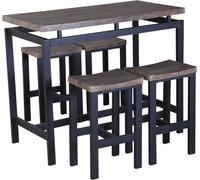 Set de table haut, bar + 4 tabourets NIMES. Ensemble moderne de style industriel, bois et métal.
