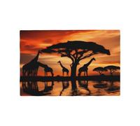 Set de table imprimé double face en imitation lin Motif girafe sous l'arbre en Afrique Pour la maison, la salle à manger, l'hôtel et l'extérieur Résistant à la chaleur et design pliable