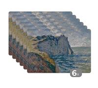 Set de Table La Falaise d'Aval de Manneporte, Etretat - Peinture de Claude Monet Lot de 6 Dessous de Table 45x30 cm Lavable
