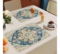 Set de Table Lavable Bleu Jaune Lot De 8 Set Table Rectangulaire,Napperons Résistant À Chaleur Antidérapant, pour Cuisine Tables Manger, Facile À Nettoyer Et Stocker