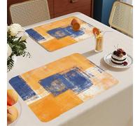 Set de Table Lavable Bleu Orange Lot De 8 Set Table Rectangulaire,Napperons Résistant À Chaleur Antidérapant, pour Cuisine Tables Manger, Facile À Nettoyer Et Stocker