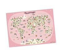 Set de table lavable - Carte du monde rose avec animaux en allemand - 44 x 32 cm - En vinyle de qualité supérieure