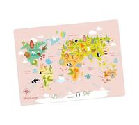 Set de table lavable - Carte du monde rose pour enfants - 44 x 32 cm - En vinyle de qualité supérieure