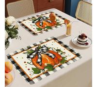 Set de Table Lavable Citrouille Jaune Lot De 8 Set Table Rectangulaire,Napperons Résistant À Chaleur Antidérapant, pour Cuisine Tables Manger, Facile À Nettoyer Et Stocker