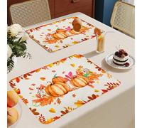 Set de Table Lavable Feuilles Jaunes Lot De 8 Set Table Rectangulaire,Napperons Résistant À Chaleur Antidérapant, pour Cuisine Tables Manger, Facile À Nettoyer Et Stocker
