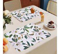 Set de Table Lavable Fleur Blanche Lot De 8 Set Table Rectangulaire,Napperons Résistant À Chaleur Antidérapant, pour Cuisine Tables Manger, Facile À Nettoyer Et Stocker
