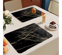 Set de Table Lavable Marbre Noir Lot De 8 Set Table Rectangulaire,Napperons Résistant À Chaleur Antidérapant, pour Cuisine Tables Manger, Facile À Nettoyer Et Stocker