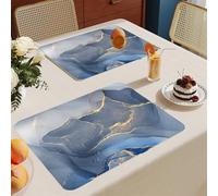 Set de Table Lavable Or Bleu Lot De 8 Set Table Rectangulaire,Napperons Résistant À Chaleur Antidérapant, pour Cuisine Tables Manger, Facile À Nettoyer Et Stocker