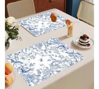 Set de Table Lavable Plantes Bleues Lot De 8 Set Table Rectangulaire,Napperons Résistant À Chaleur Antidérapant, pour Cuisine Tables Manger, Facile À Nettoyer Et Stocker