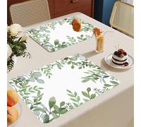 Set de Table Lavable Plantes Vertes Lot De 8 Set Table Rectangulaire,Napperons Résistant À Chaleur Antidérapant, pour Cuisine Tables Manger, Facile À Nettoyer Et Stocker