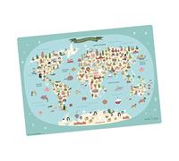 Set de table lavable pour enfants Motif carte du monde en vinyle de qualité supérieure (plastique sans BPA) 44 x 32 cm Antidérapant Fabriqué en Allemagne
