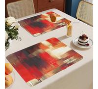 Set de Table Lavable Rouge Et Noir Lot De 8 Set Table Rectangulaire,Napperons Résistant À Chaleur Antidérapant, pour Cuisine Tables Manger, Facile À Nettoyer Et Stocker