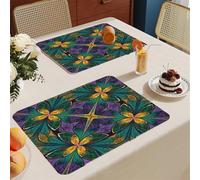Set de Table Lavable Vert Violet Lot De 8 Set Table Rectangulaire,Napperons Résistant À Chaleur Antidérapant, pour Cuisine Tables Manger, Facile À Nettoyer Et Stocker