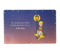 Set de Table Le Petit Prince Assis sous Un lampadaire et Tenant Une étoile - Fond Bleu Mauve avec des étoiles Tout Autour
