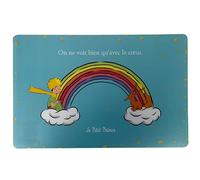 Set de Table Le Petit Prince et Son Renard Assis chacun sur Un Nuage et Communicant à Travers Un Arc en Ciel - Fond Bleu Ciel avec des étoiles Tout Autour