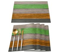 Set de Table Lot de 4 Sets Table rétro rustiques avec Texture en Bois Grange résistant aux Taches, décoration for à Manger Cuisine pour Dîner Petit Déjeuner(C)