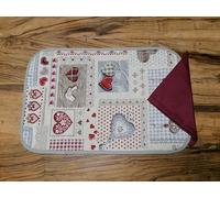 Set de table matelassé avec 1 serviette, motif Shabby Cœurs rouges 100 % coton, fabriqué en Italie.