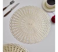 Set de Table Or, Set de Table Vintage Dinner Lot de 8 Motif de Chaîne Circulaire Creuse PVC sous Assiette 40cm