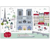 Set de Table Paris Tour Eiffel - Motif Notre Dame de Paris et Aussi la rivière Seine avec Une péniche