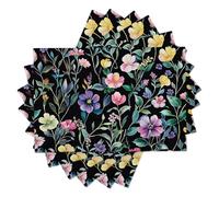 Set de Table Plantes rétro Lavables, Lot de 6 Set de Table Coton LinFleurs Sauvages et Feuilles Rectangulaire Antidérapant Résistant pour Maison, Les dîners 45×30CM