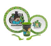 SET DE TABLE POUR ENFANTS 5 PIÈCES. ASSIETTE, BOL, VERRE 260ML ET COUVERTS. SANS BISPHÉNOL A ET COMPATIBLE AVEC LE MICRO-ONDES. | MINECRAFT 2023