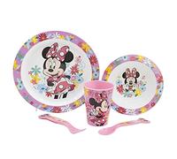 SET DE TABLE POUR ENFANTS 5 PIÈCES. ASSIETTE, BOL, VERRE 260ML ET COUVERTS. SANS BISPHÉNOL A ET COMPATIBLE AVEC LE MICRO-ONDES. | MINNIE MOUSE SPRING LOOK