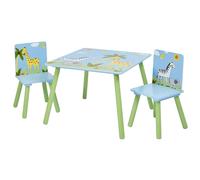 Set de table pour enfants avec 2 chaises, design safari, bois massif, girafe & zèbre,