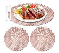 Set de table pour salle à manger - 40 x 40 cm Porte-gobelet rond lavable avec motif de fleur 3 pièces - Nappes décoratives de table pour la maison - Pour intérieur extérieur, hôtel, restaurant, lieu