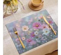 Set de Table Printemps 2 Pièces Lavable en Tissu, Napperon Rectangulaire Imprimé Fleurs de rêve Photographie Cosmos 30 X 45 cm pour Salle à MangerRose