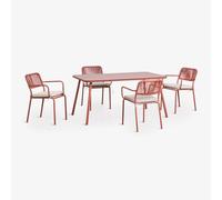 Set de table rectangulaire 160 x 90 cm et 4 chaises de salle à manger empilables en corde tressée Arhiza Terracota Marron