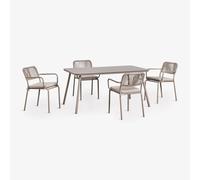 Set de table rectangulaire 160 x 90 cm et 4 chaises de salle à manger empilables en corde tressée Arhiza Moka Brown