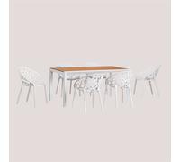 Set De Table Rectangulaire 160x90 Cm En Bois D'eucalyptus Et Aluminium Archer Classic Et 6 Chaises De Jardin Empilables Ores Blanc Gardenia Blanc