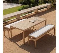 Set De Table Rectangulaire 180x90 Cm Et 2 Bancs De Jardin En Bois D'acacia Et Corde Tressée Karvia Acacia Marron Clair