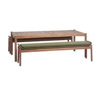 Set De Table Rectangulaire 180x90 Cm Et 2 Bancs De Jardin En Bois D'acacia Et Corde Tressée Karvia Brun Acacia