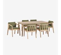 Set de table rectangulaire 180x90 cm et 6 chaises de salle à manger en bois d'acacia Kaela Acacia Marron Clair